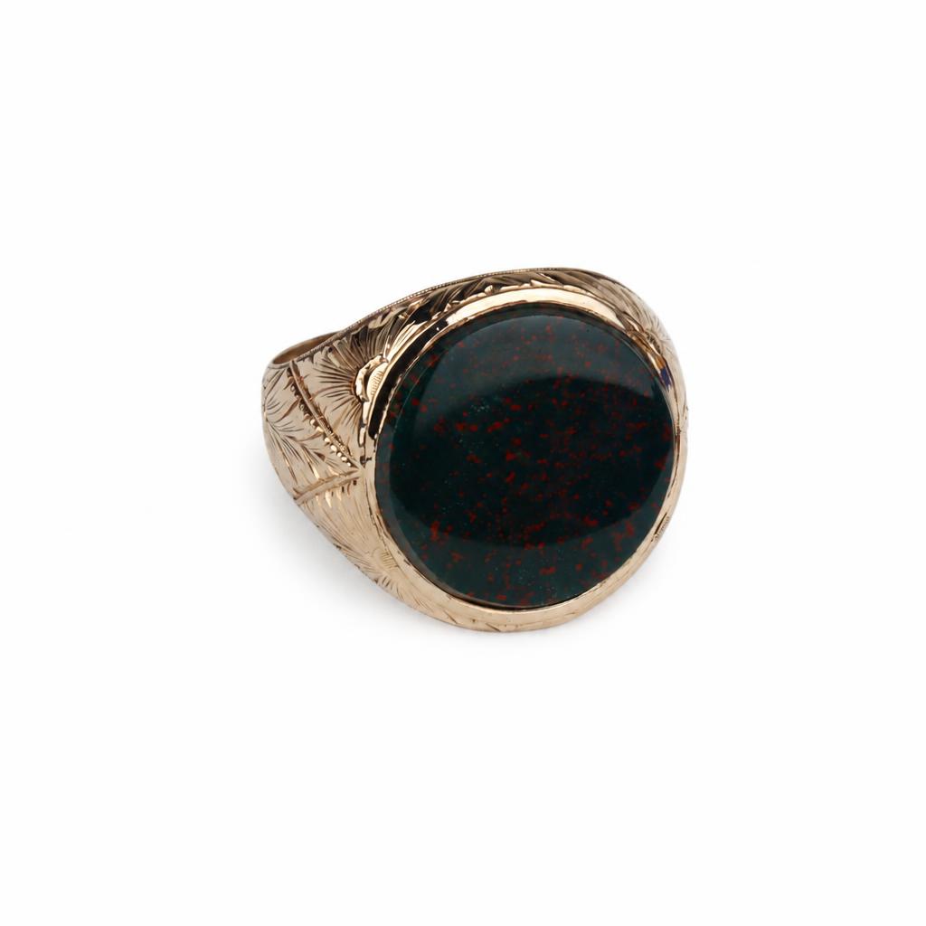 Gallery image of this Men’s Vintage 14k Yellow Gold, Bloodstone Ring Size 11.25