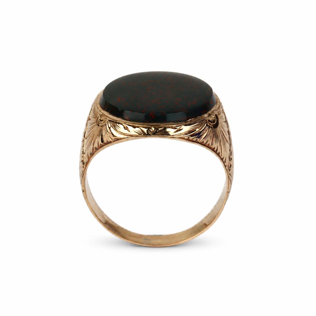Gallery image of this Men’s Vintage 14k Yellow Gold, Bloodstone Ring Size 11.25
