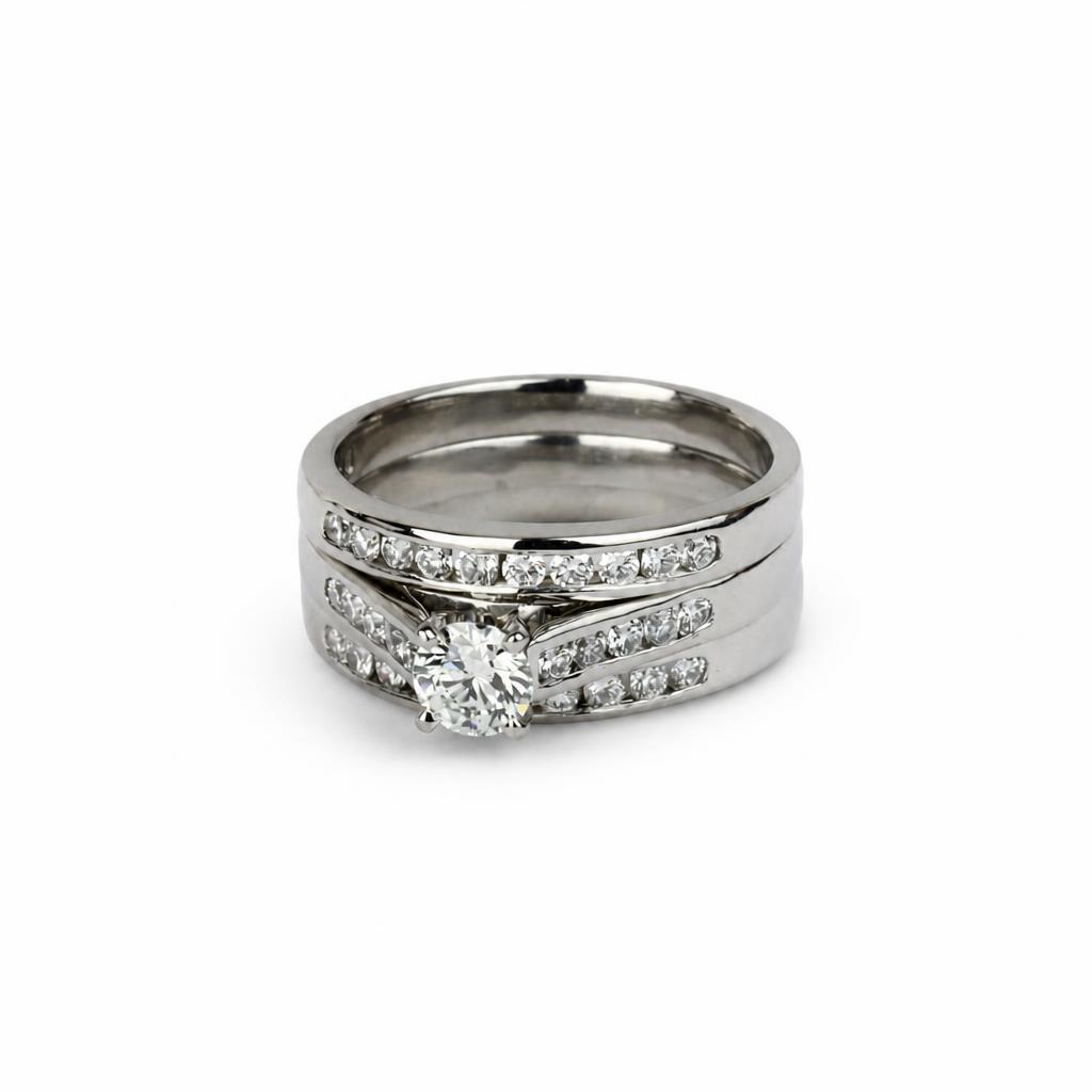 Gallery image of this Women’s Platinum Bridal Ring Set EGL Certified with 0.50ct Round Brilliant Cut Diamond G/VS1 Size 8.5
