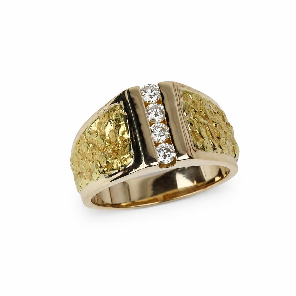 Featured image of this Men’s 14k Yellow Gold, Natural Nugget Ring with 0.44ct TDW Diamond Size 9.75