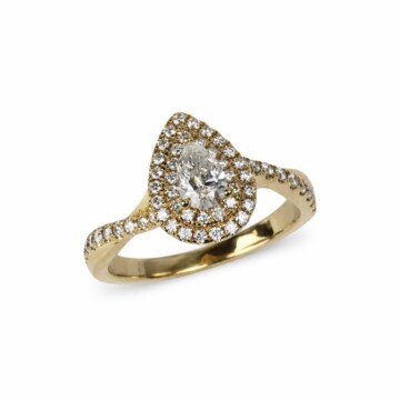 Featured image of this Women’s 14k Yellow Gold Bridal Ring AGS Certified with 0.42ct Pear Diamond E/SI1 Size 6.5
