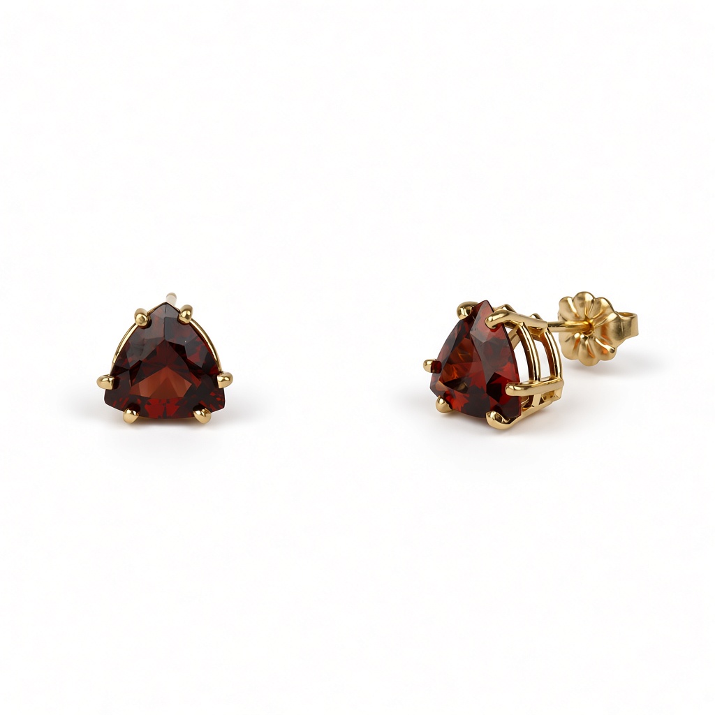 Gallery image of this Women’s 14k Yellow Gold 8mm Stud Earrings with Garnet