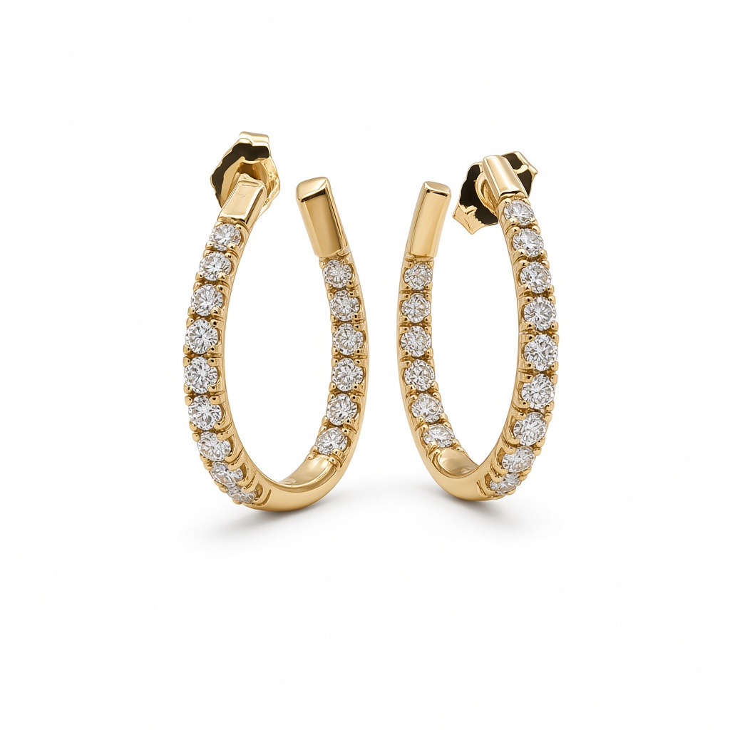 Featured image of this Women’s 14k Yellow Gold 21mm Hoop Earrings with 1.05ct TDW Diamond