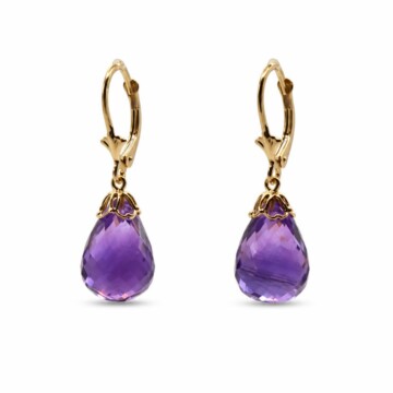 Featured image of this Women’s 14k Yellow Gold Leverback Dangle Earrings with Amethyst