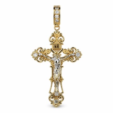 Featured image of this Unisex 14k Yellow & White Gold Crucifix Pendant with 0.72ct TDW Diamond