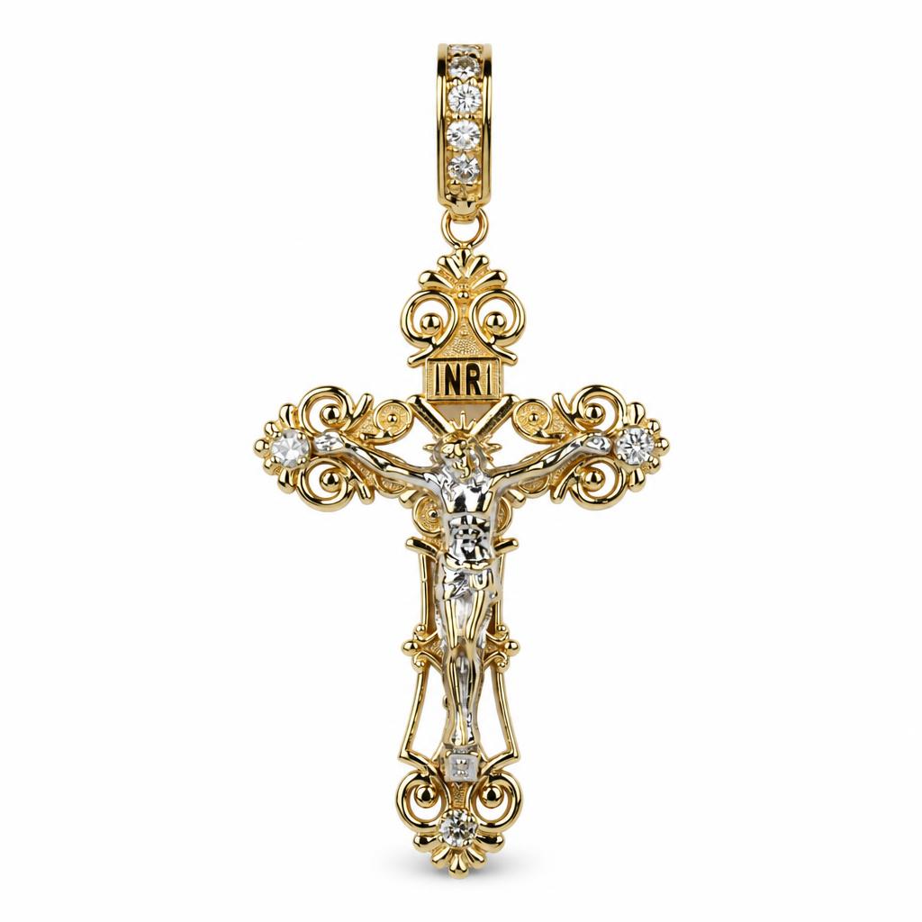 Featured image of this Unisex 14k Yellow & White Gold Crucifix Pendant with 0.72ct TDW Diamond