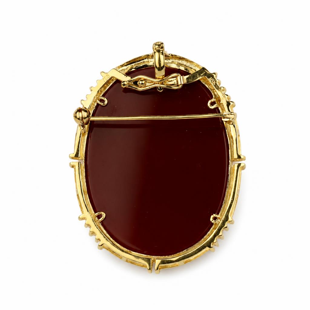 Gallery image of this Women’s 18k Yellow Gold Brooch with Sard Onyx and 0.30ct TDW Diamond