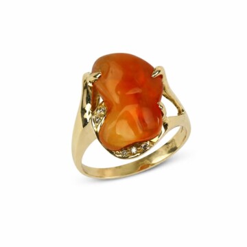 Featured image of this Women’s 14k Yellow Gold Ring with 0.02ct TDW Eithiopian Opal and Diamond Size 5