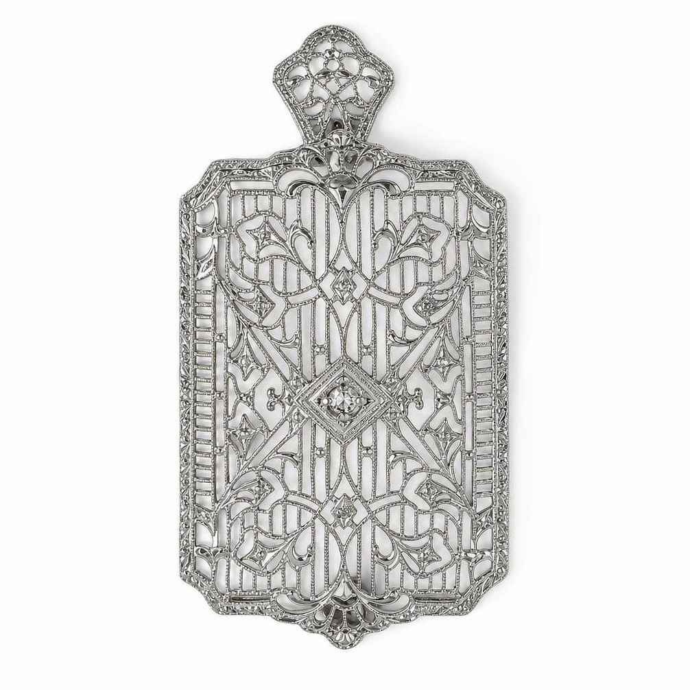 Featured image of this Women’s Vintage 14k White Gold Diamond Brooch