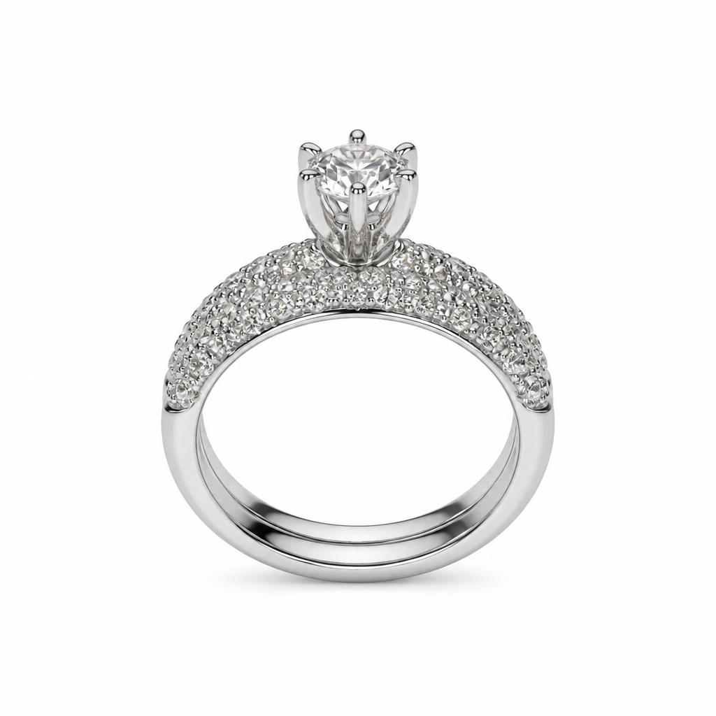 Gallery image of this Women’s 14k White Gold Diamond Bridal Ring Set EGL Cert Size 6.5