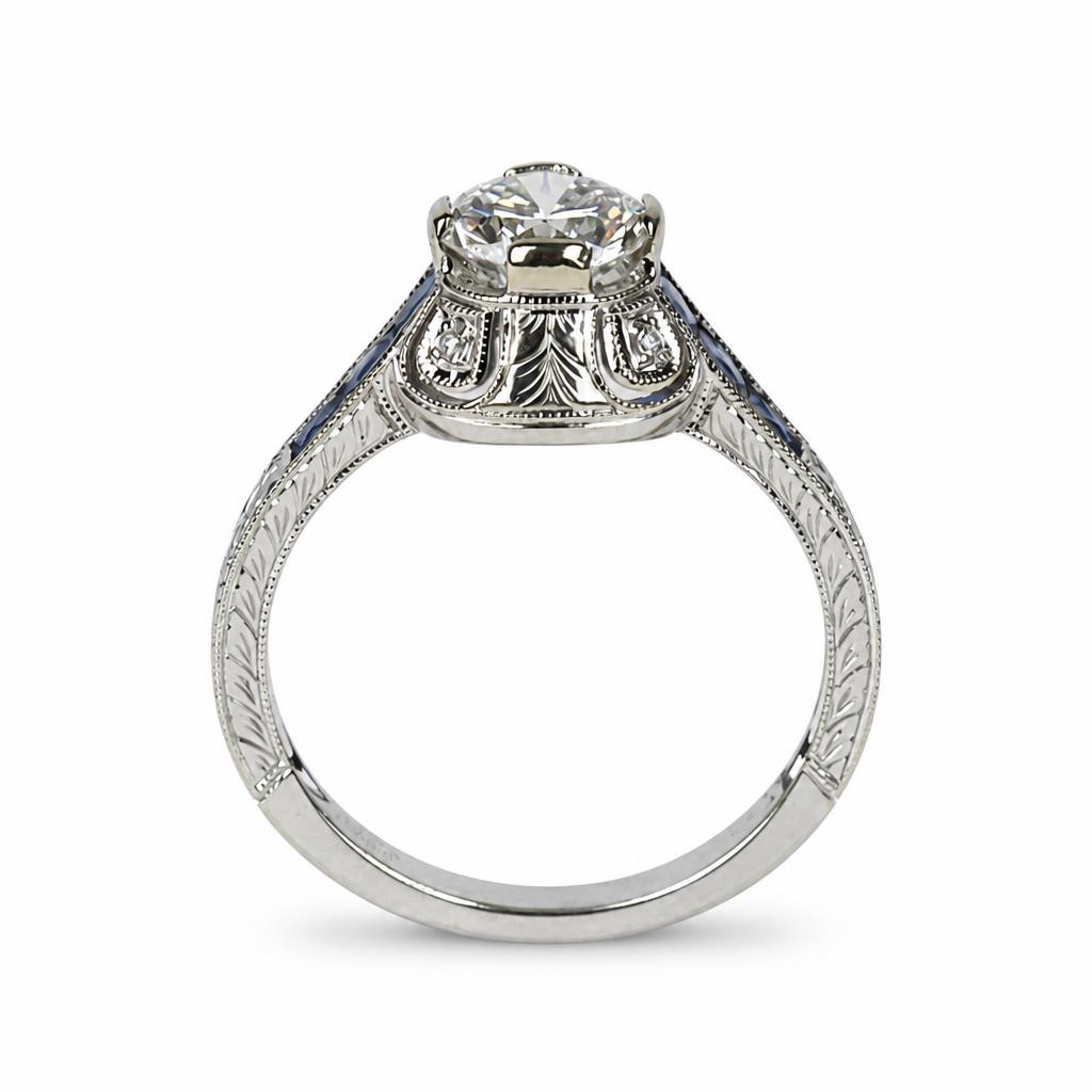 Gallery image of this Women’s 14k White Gold Diamond, Sapphire Bridal Ring GIA Cert Size 6.5