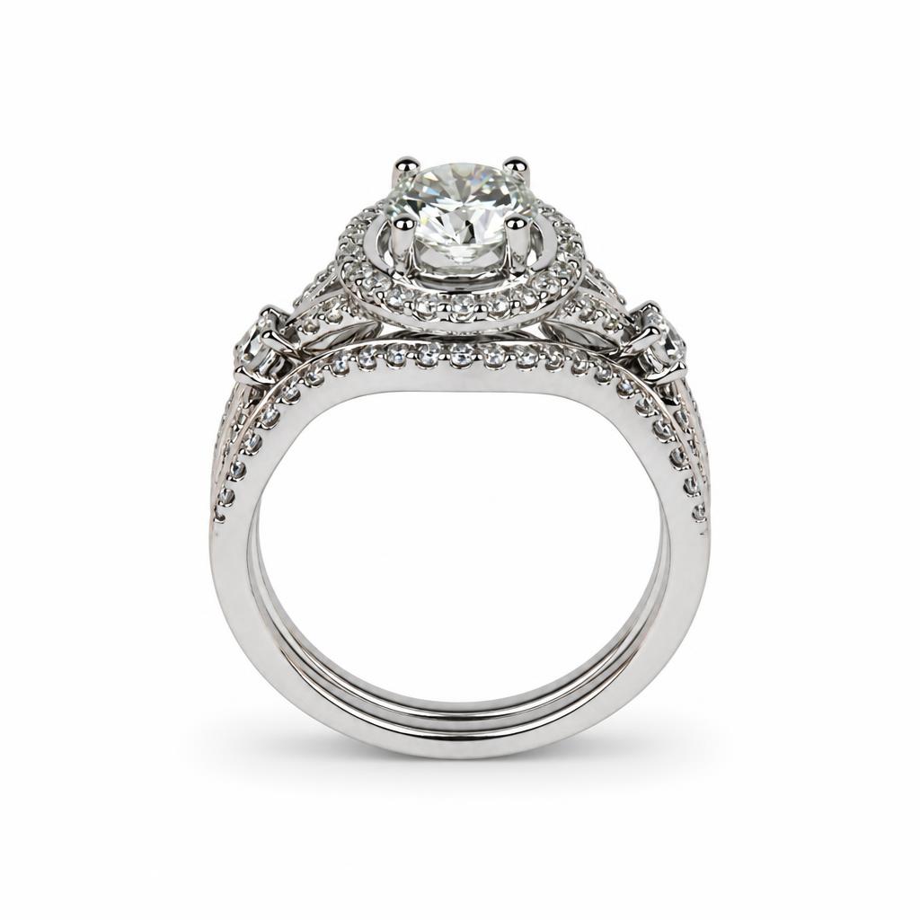 Gallery image of this Women’s 14k White Gold Diamond Bridal Ring Set EGL Cert Size 6.5