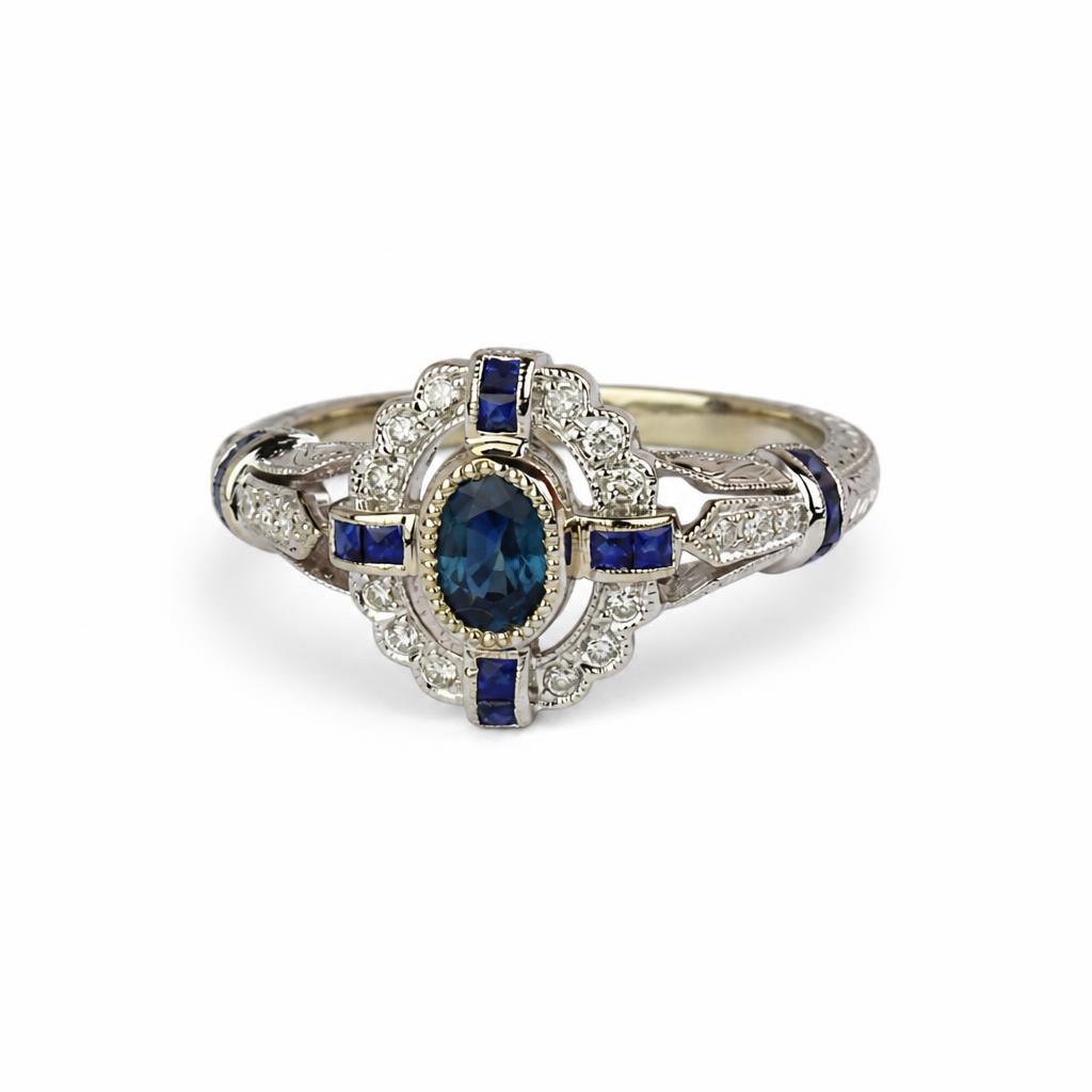 Gallery image of this Women’s 14k White Gold Diamond, Sapphire Ring Size 7
