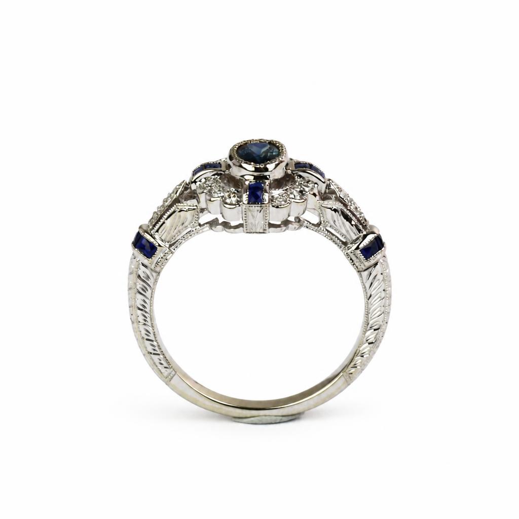 Gallery image of this Women’s 14k White Gold Diamond, Sapphire Ring Size 7