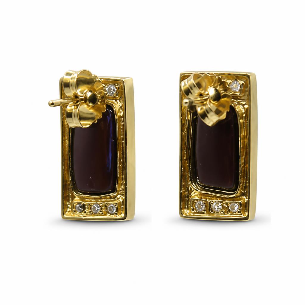 Gallery image of this Women’s 14k Yellow Gold Drop Earrings with Boulder Opal and Diamond