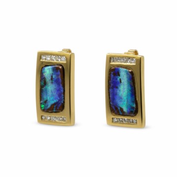 Featured image of this Women’s 14k Yellow Gold Drop Earrings with Boulder Opal and Diamond