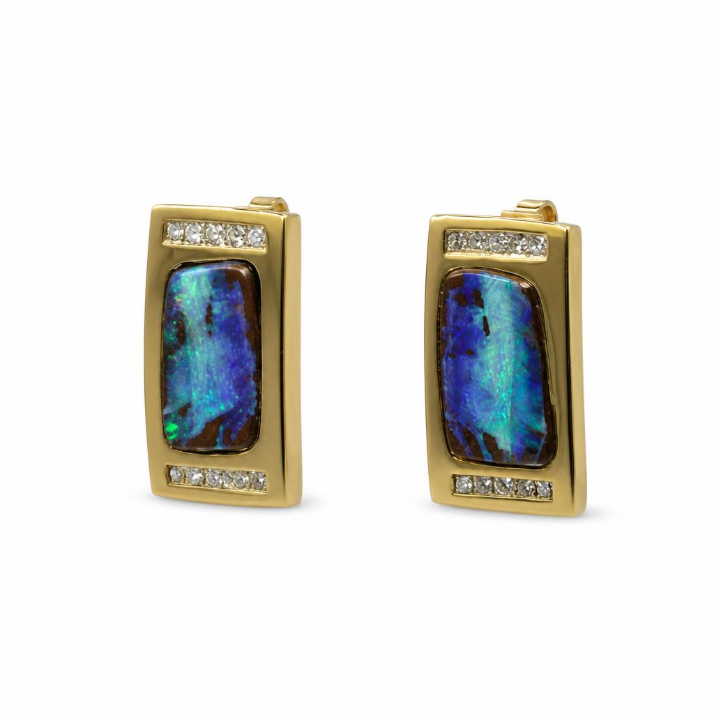 Featured image of this Women’s 14k Yellow Gold Drop Earrings with Boulder Opal and Diamond