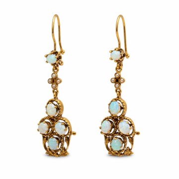 Featured image of this Vintage Women’s 14k Yellow Gold Dangle Earrings with Opal
