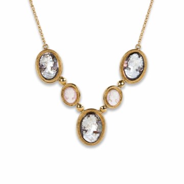 Featured image of this Vintage Women’s 18k Yellow Gold Cameo Pendant Necklace with Coral and Mother of Pearl