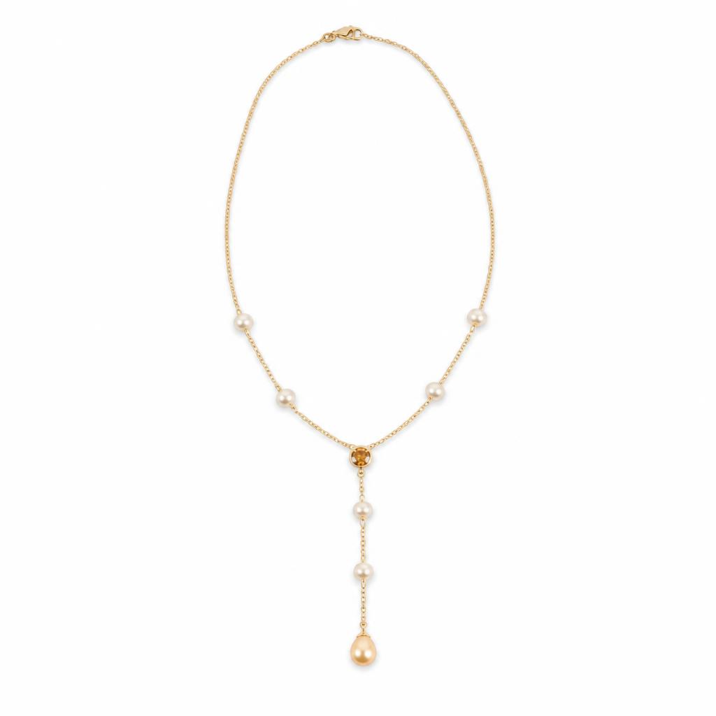 Featured image of this Women’s 18k Yellow Gold Pendant Necklace with Pearl and Citrine