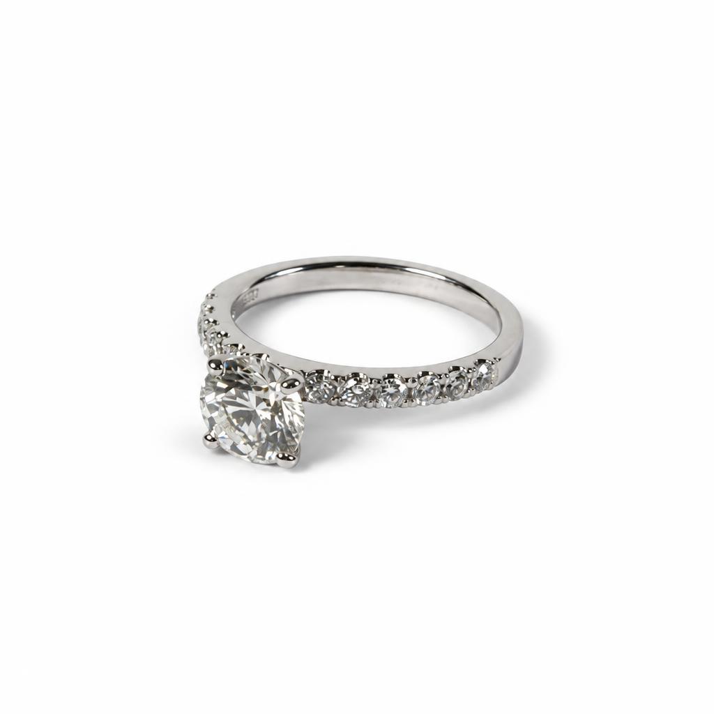 Gallery image of this Women’s 14k White Gold Bridal Ring EGL Certified with 1.40ct Round Diamond G/SI1 Size 7