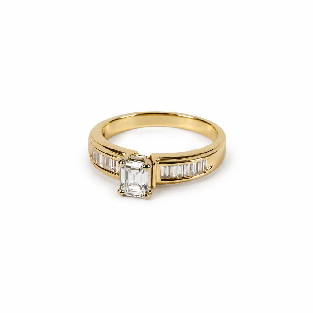 Gallery image of this Women’s 14k Yellow Gold Bridal Ring EGL Certified with 0.60ct Emerald Diamond D/VS2 Size 7