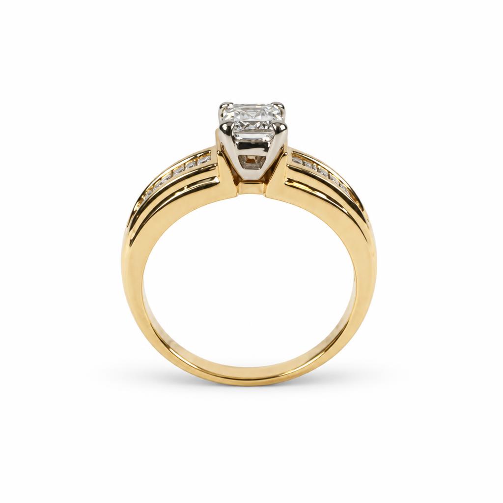Gallery image of this Women’s 14k Yellow Gold Bridal Ring EGL Certified with 0.60ct Emerald Diamond D/VS2 Size 7