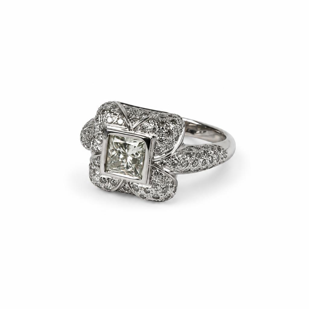 Gallery image of this Women’s 14k White Gold Ring EGL Certified with 1.06ct Princess Diamond H/SI2 Size 7