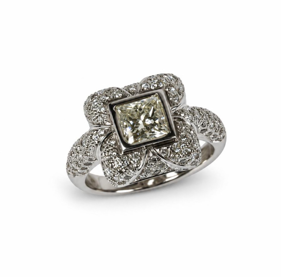Featured image of this Women’s 14k White Gold Ring EGL Certified with 1.06ct Princess Diamond H/SI2 Size 7