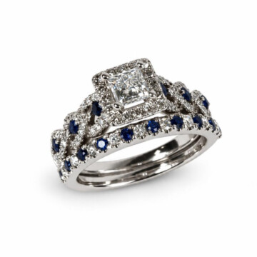 Featured image of this Women’s 14k White Gold Bridal Ring EGL Certified with 0.48ct Princess Diamond F/SI2 and Sapphire Size 7.25