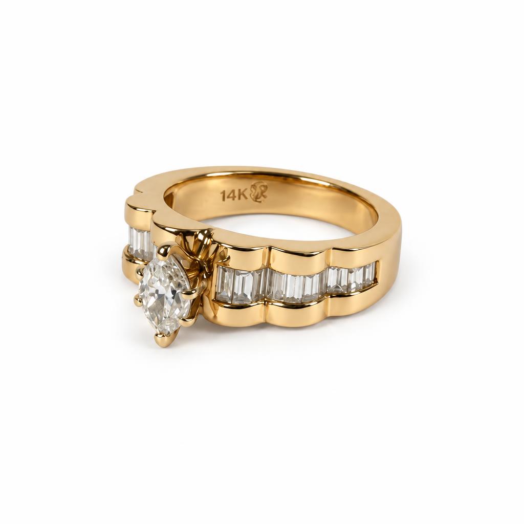 Gallery image of this Women’s 14k Yellow Gold Bridal Ring EGL Certified with 0.72ct Marquise Diamond G/SI1 Size 7.5