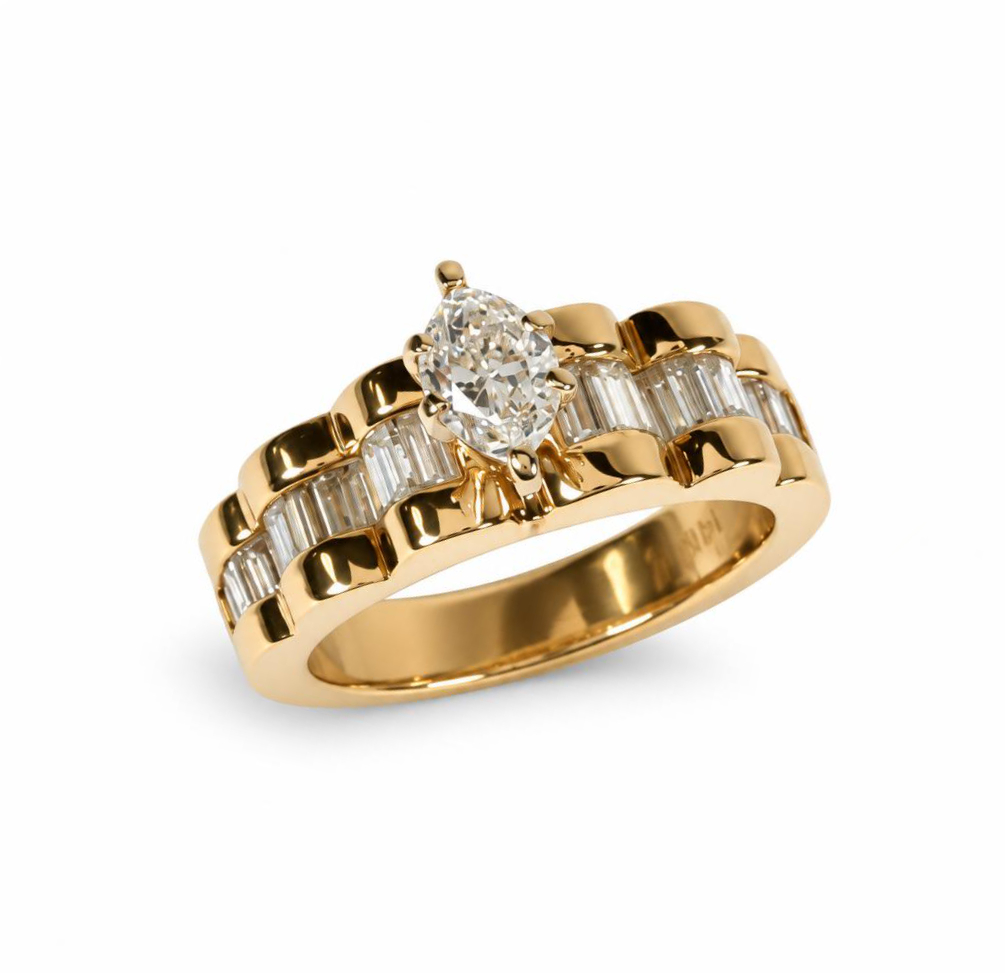 Featured image of this Women’s 14k Yellow Gold Bridal Ring EGL Certified with 0.72ct Marquise Diamond G/SI1 Size 7.5