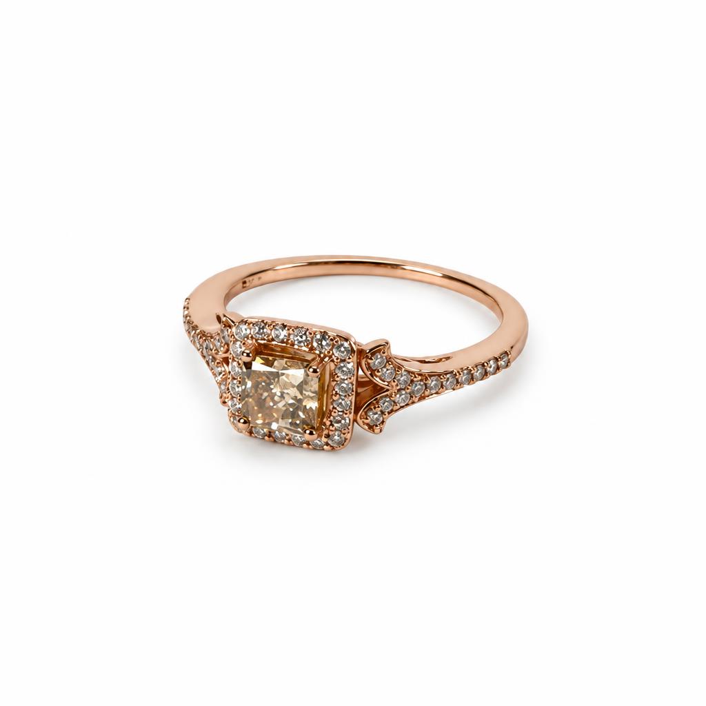 Gallery image of this Women’s 14k Rose Gold Bridal Ring EGL Certified with 0.83ct Cut Corner Square Diamond S/I1 Size 8.25