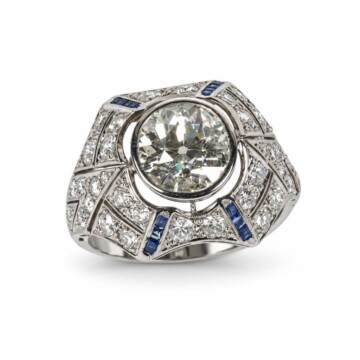 Featured image of this Women’s Platinum Ring EGL Certified with 2.97ct Old European Diamond J/SI2 and Sapphire Size 8.75