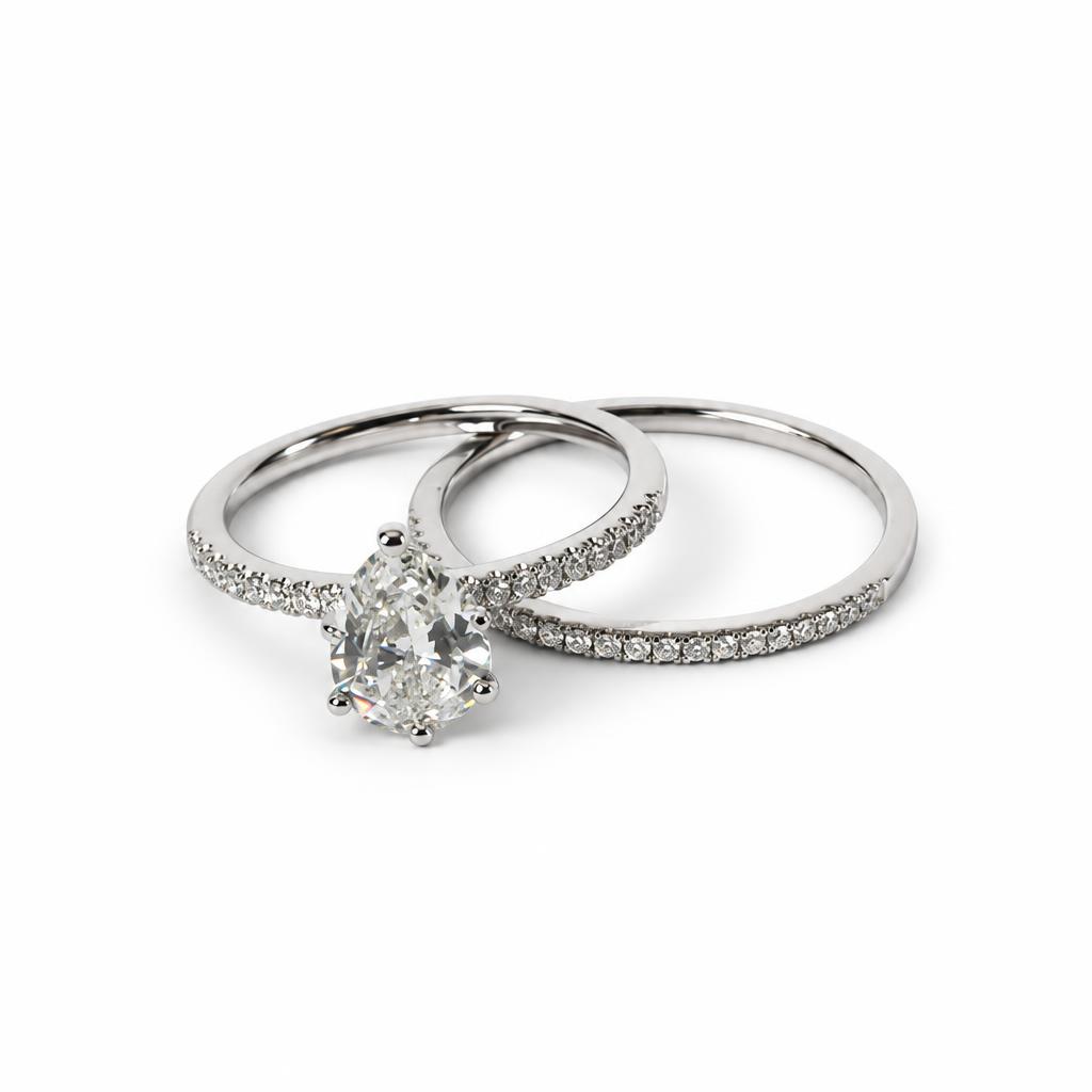 Gallery image of this Women’s 14k White Gold Bridal Ring EGL Certified with 1.23ct Pear Diamond G/VS2 Size 6.5