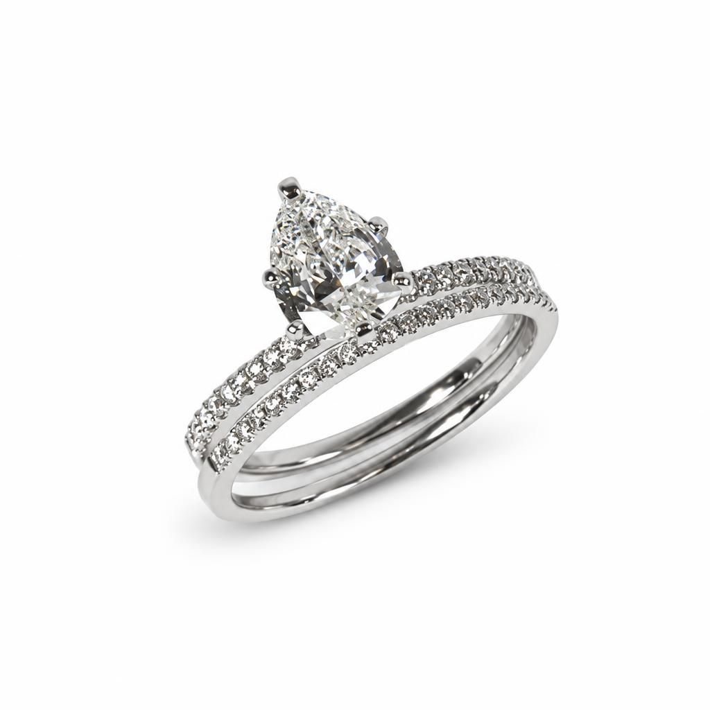 Featured image of this Women’s 14k White Gold Bridal Ring EGL Certified with 1.23ct Pear Diamond G/VS2 Size 6.5