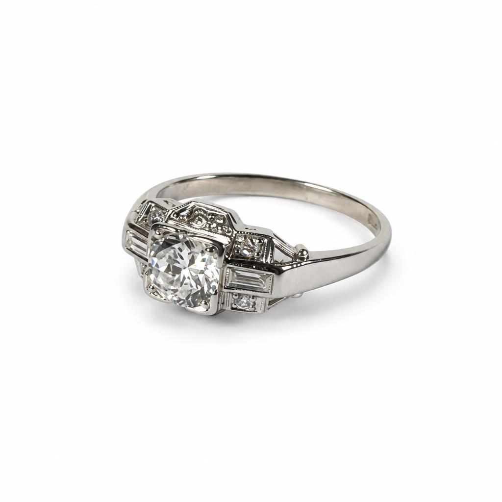 Gallery image of this Women’s 14k White Gold Bridal Ring EGL Certified with 0.75ct Round Diamond E/VS1 Size 6.25
