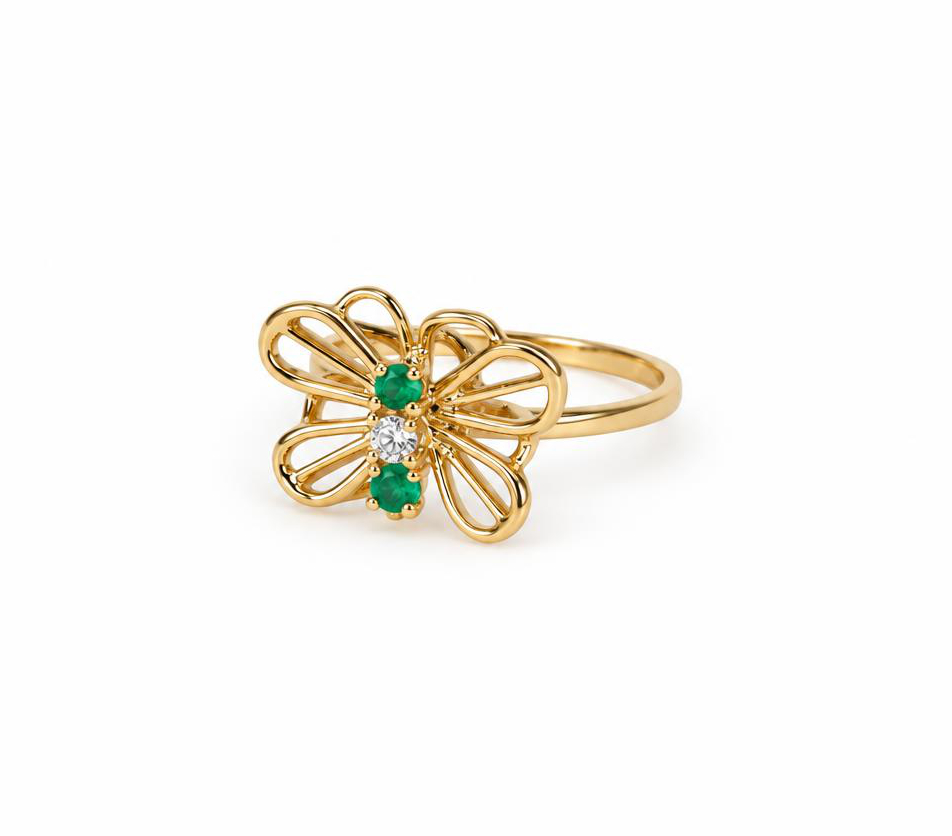 Gallery image of this Women’s 14k Yellow Gold Ring with Emerald and Diamond Size 7.75