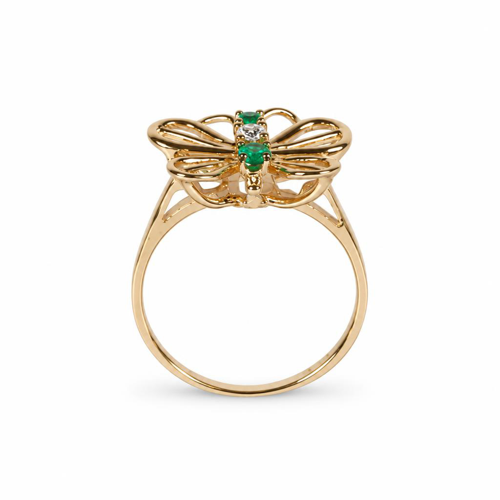 Gallery image of this Women’s 14k Yellow Gold Ring with Emerald and Diamond Size 7.75