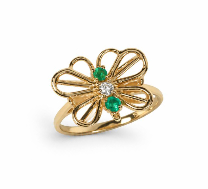 Featured image of this Women’s 14k Yellow Gold Ring with Emerald and Diamond Size 7.75