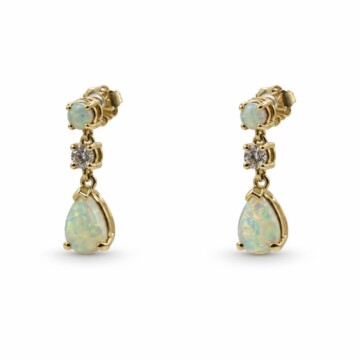 Featured image of this Women’s 14k Yellow Gold Dangle Earrings with Opal and Diamond