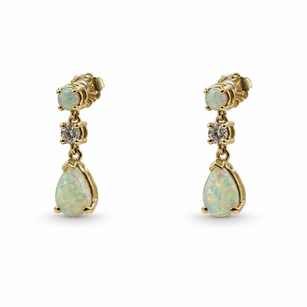 Featured image of this Women’s 14k Yellow Gold Dangle Earrings with Opal and Diamond