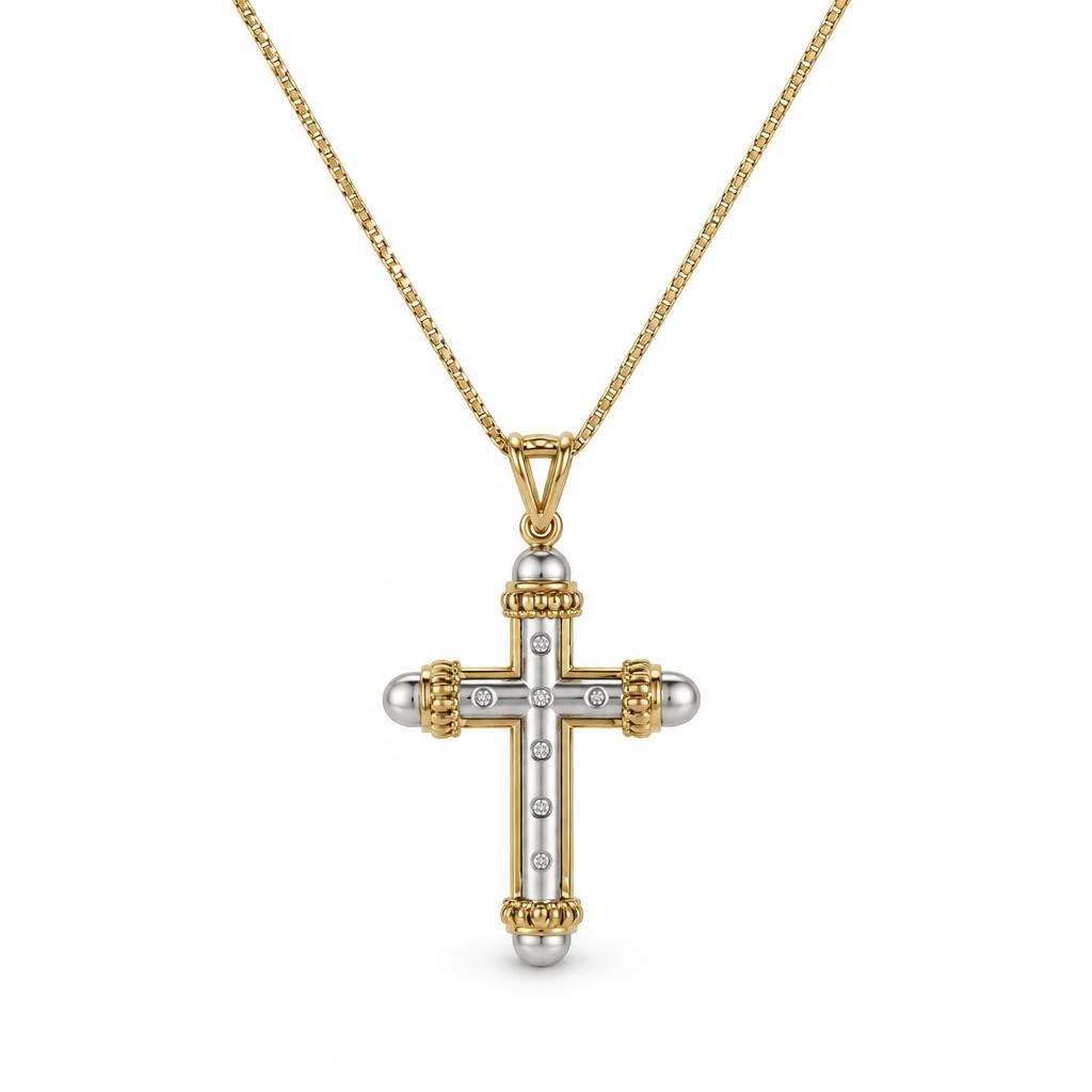 Gallery image of this Women’s 14k White Gold Cross Pendant Necklace with Diamond