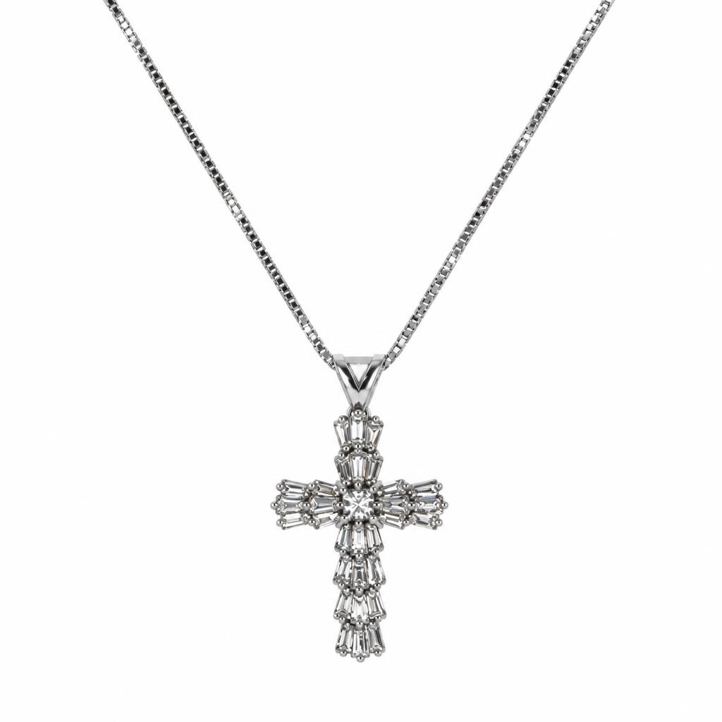Featured image of this Women’s 14k White Gold Cross Pendant Necklace with Diamond