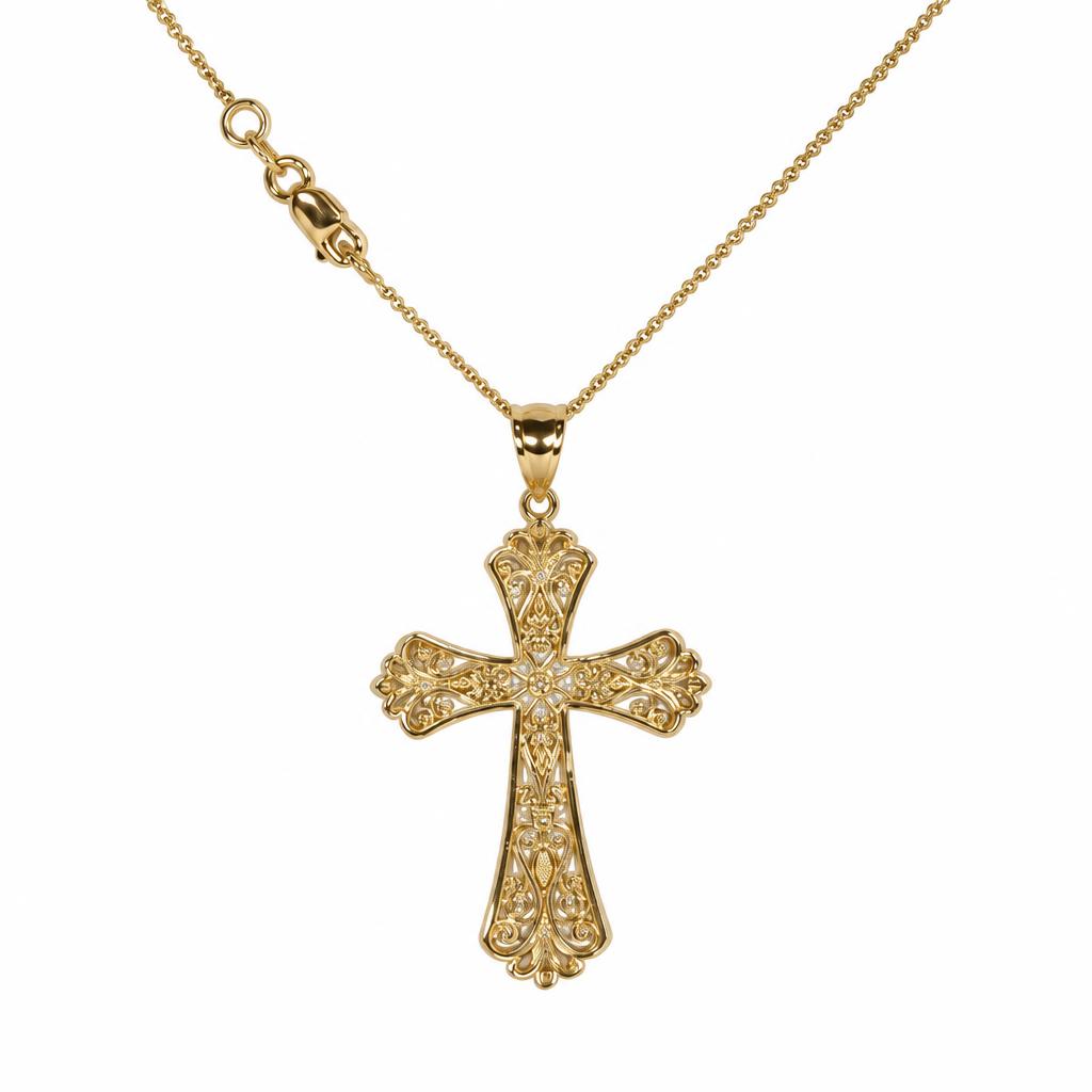 Gallery image of this Women’s 14k Yellow Gold Cross Pendant Necklace