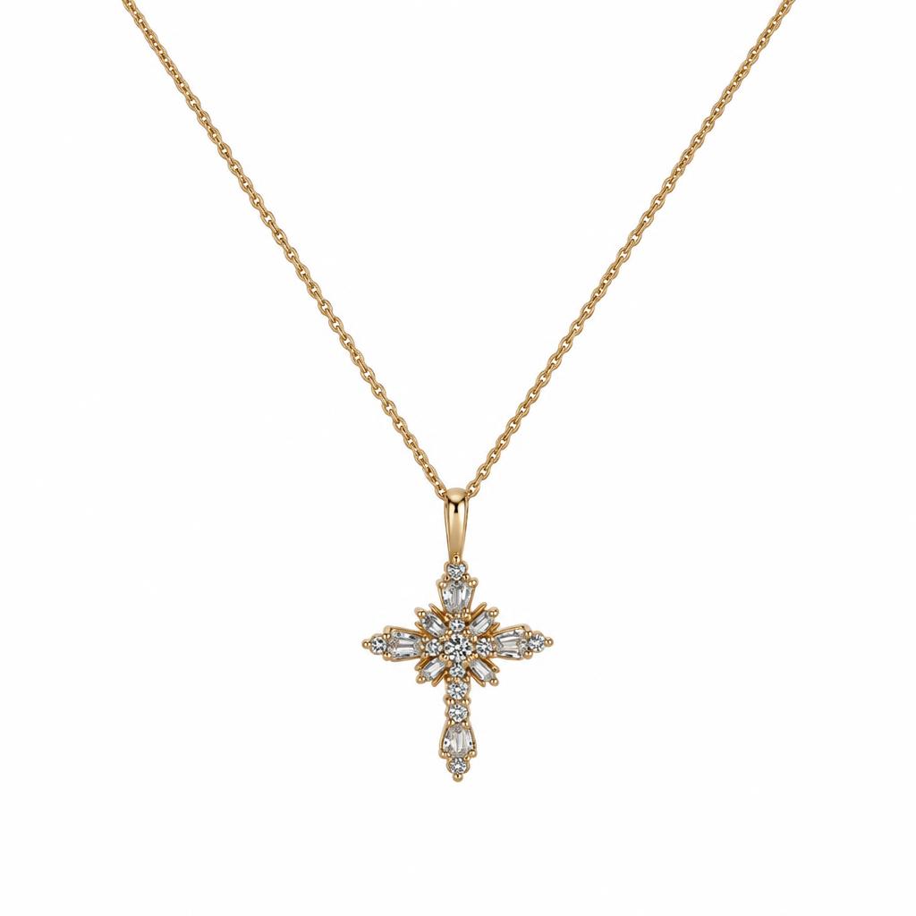 Featured image of this Women’s 14k Yellow Gold Cross Pendant Necklace with Diamond