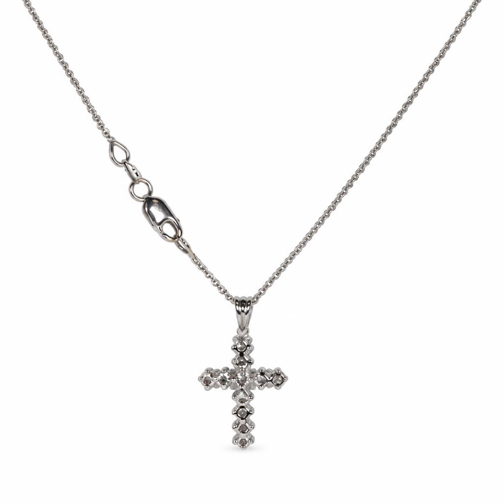 Gallery image of this Women’s 14k White Gold Cross Pendant Necklace with Diamond