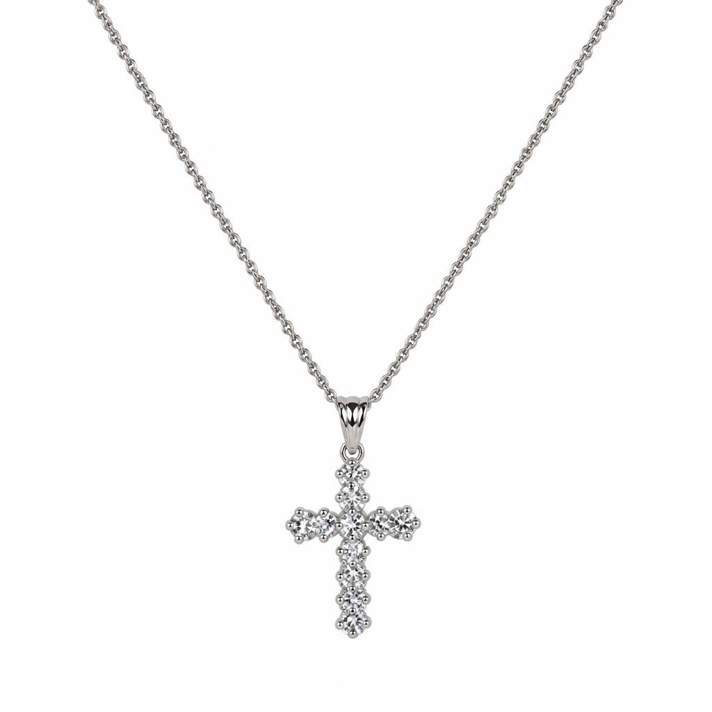 Featured image of this Women’s 14k White Gold Cross Pendant Necklace with Diamond