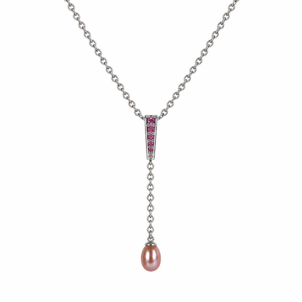 Featured image of this Women’s 14k White Gold Pendant Necklace with Sapphire and Pearl