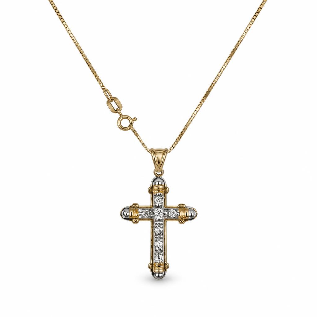 Gallery image of this Women’s 14k Yellow & White Gold Cross Pendant Necklace with Diamond